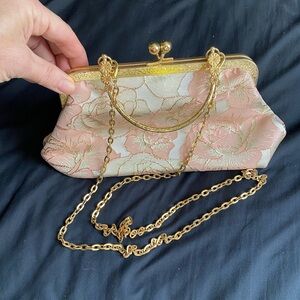 Vintage Floral Pink and Gold Clutch